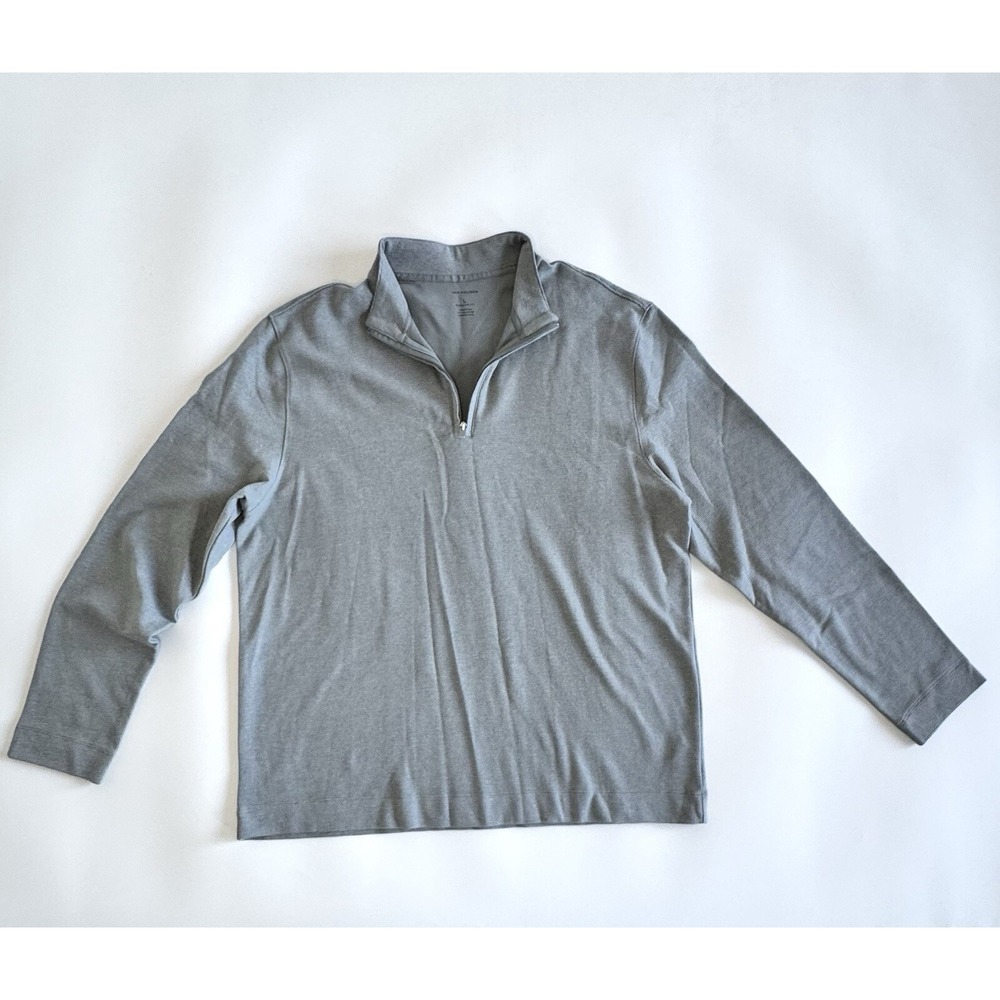 Van Heusen Gray Longsleeve Shirt Size LG Quarter Zip Pullover Mock Neck